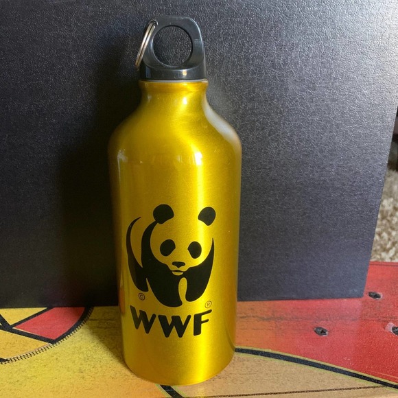WWF Other - WWF 16oz Panda Tumbler Gold Aluminum Travel Mug World Wildlife Foundation WWE